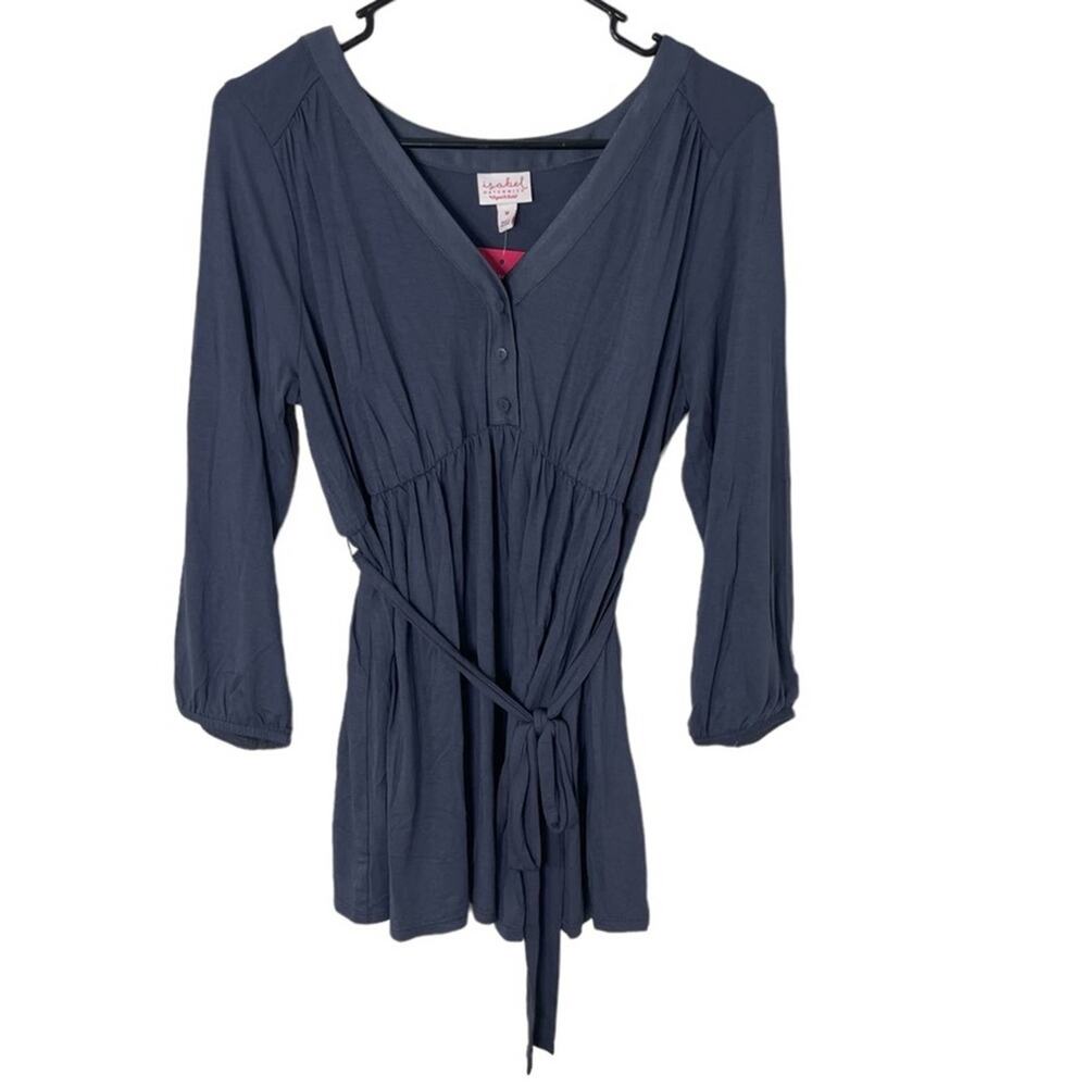 Isabel Maternity Women’s Blue-Gray Stretchy Knit V Neck Casual Career Blouse NWT